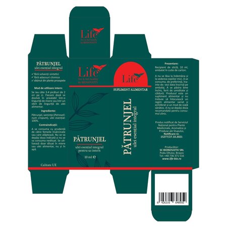 Ulei esential integral de patrunjel Life, 10 ml, Bionovativ 705731