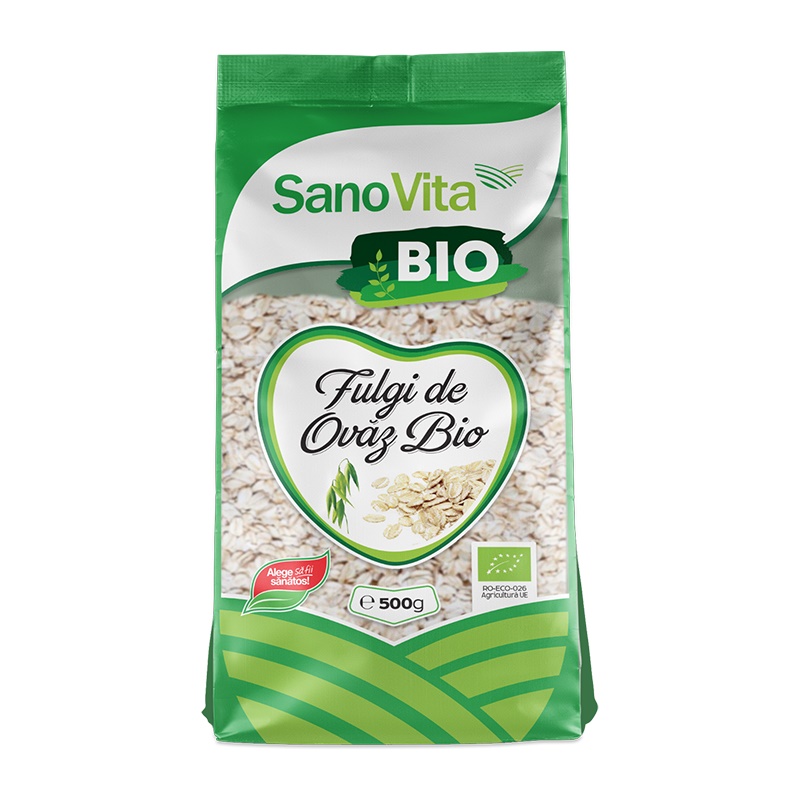 Fulgi bio de ovaz, 500 g, Sanovita