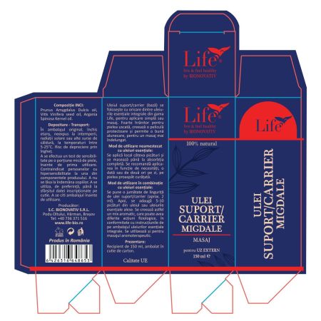Ulei suport de migdale pentru uz extern Life, 150 ml, Bionovativ 710975