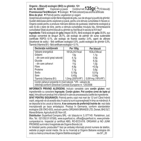 Biscuiti ecologici cu ghimbir 12 luni+, 135 g, Organix 601250