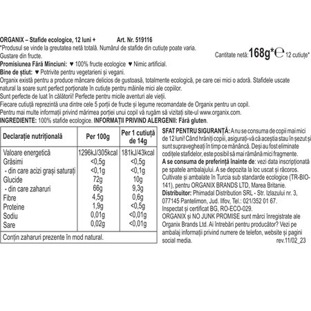 Stafide ecologice 12 luni+, 12x14g, Organix 601275