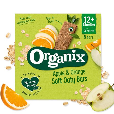 Batoane ecologice  din ovaz integral cu mere si portocale  12 luni+, 6x23 g, Organix 601293