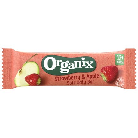 Batoane ecologice  din ovaz integral cu capsuni si mere 12 luni+, 6x23 g, Organix 601299