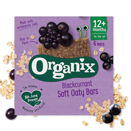 Batoane ecologice  din ovaz integral cu mere si coacaze negre 12 luni+, 6x23 g, Organix 601302