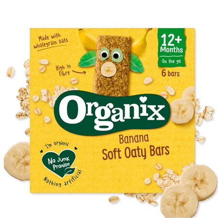 Batoane ecologice din ovaz integral cu banane 12 luni+, 6x23 g, Organix 601310