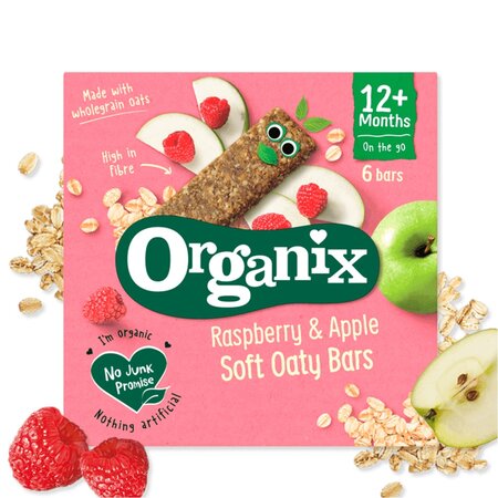 Batoane ecologice din ovaz integral cu mere si zmeura 12 luni+, 6x23 g, Organix 601372