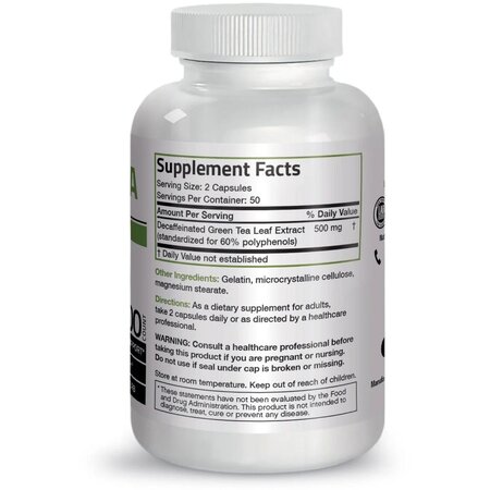 Extract de ceai verde fara cofeina, 500 mg, 100 capsule, Bronson Laboratories 601376
