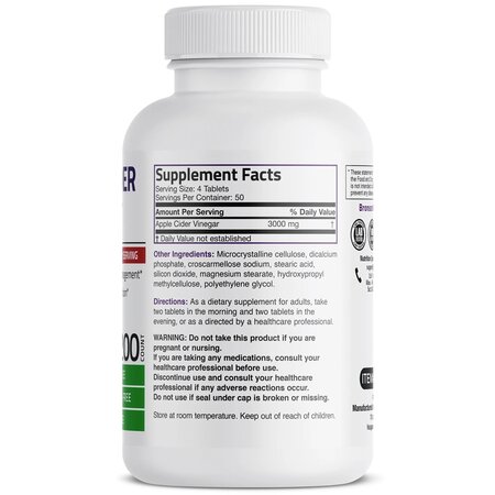 Otet din cidru de mere, 3000 mg, 200 tablete, Bronson Laboratories 601379