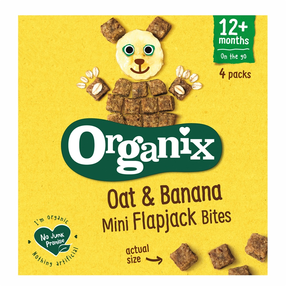 Cubulete ecologice moi din ovaz integral si banane 12 luni+ Flapjack, 4x20 g, Organix