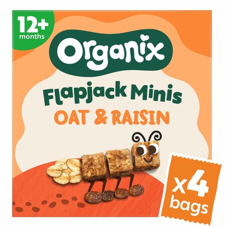 Cubulete ecologice moi din ovaz integral si stafide 12 luni+ Flapjack, 4x20 g, Organix
