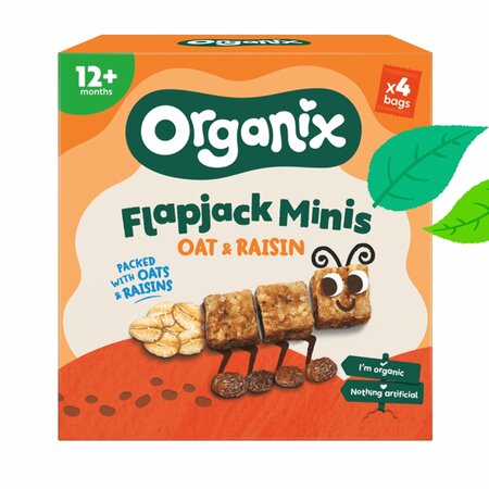 Cubulete ecologice moi din ovaz integral si stafide 12 luni+ Flapjack, 4 x 20 g, Organix 756998
