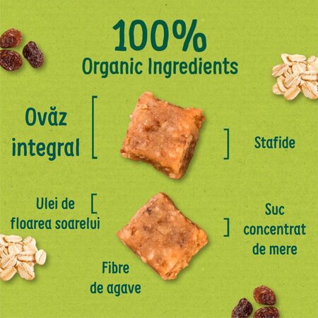 Cubulete ecologice moi din ovaz integral si stafide 12 luni+ Flapjack, 4 x 20 g, Organix 756999