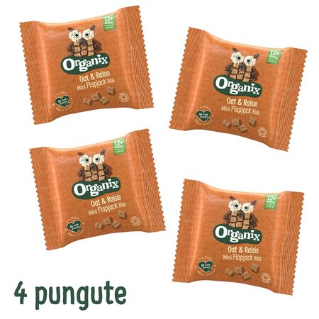Cubulete ecologice moi din ovaz integral si stafide 12 luni+ Flapjack, 4x20 g, Organix 601493