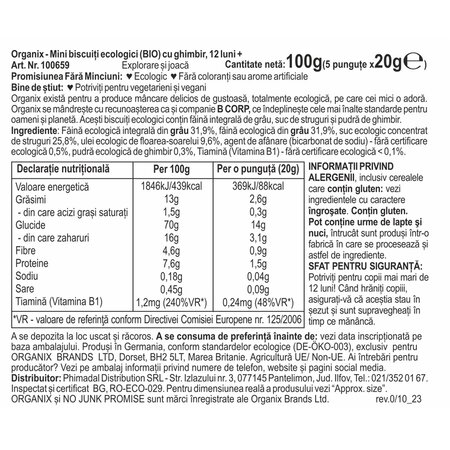 Mini biscuiti ecologici cu ghimbir 12 luni+, 5x20 g, Organix 601553