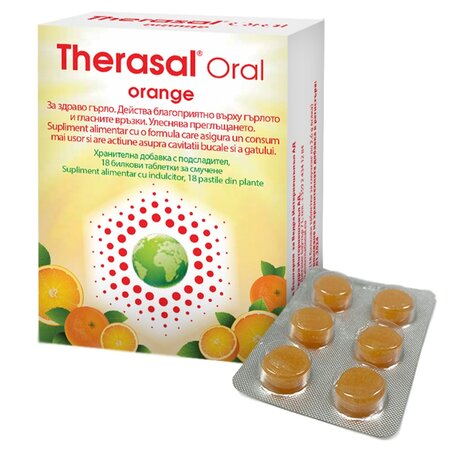 Pastile pentru supt din plante cu aroma de portocale Therasal Oral Orange, 18 pastile, Vedra 713110