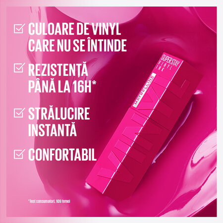 Ruj lichid rezistent cu stralucire de vinil SuperStay Vinyl Ink, 150 Striking, 4.2 ml, Maybelline 601810