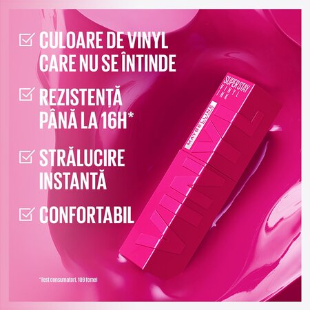Ruj lichid rezistent cu stralucire de vinil SuperStay Vinyl Ink, 165 Edgy, 4.2 ml, Maybelline 601865