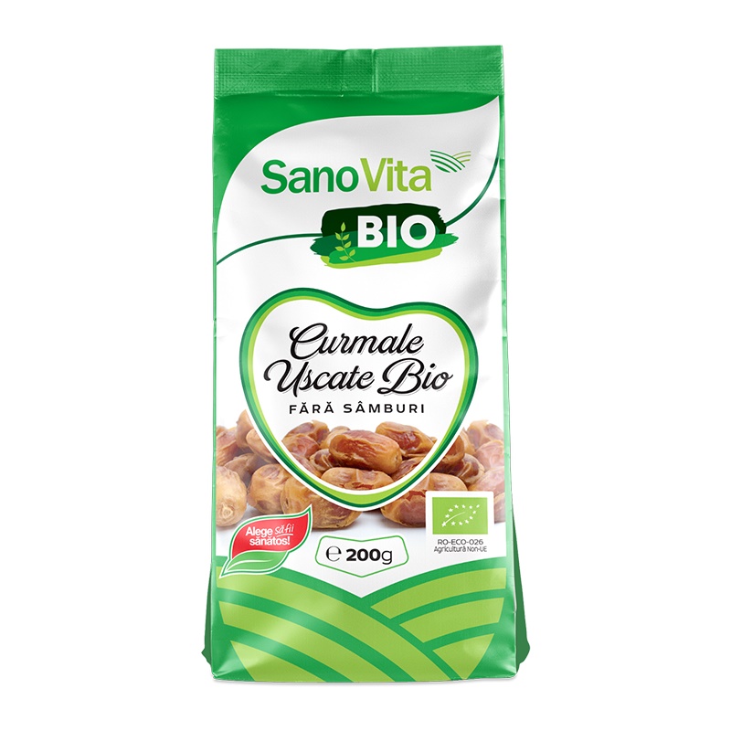 Curmale uscate BIO fara samburi, 200g, Sanovita