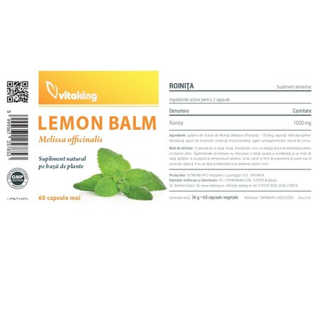 Lemon Balm, 500 mg, 60 capsule, Vitaking 706035