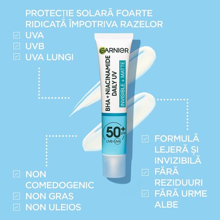 Crema fluida invizibila anti-imperfectiuni cu SPF 50+ Pure Active, 40 ml, Garnier 602254