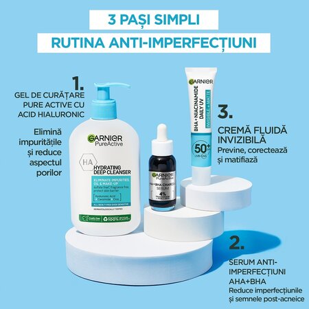 Crema fluida invizibila anti-imperfectiuni cu SPF 50+ Pure Active, 40 ml, Garnier 602261