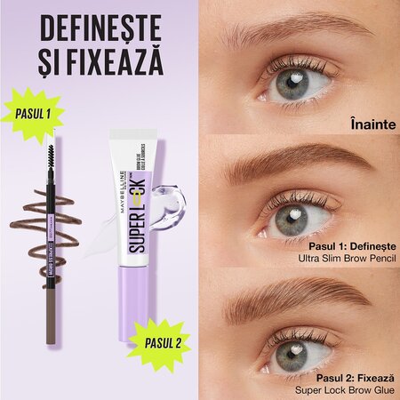 Mascara pentru fixarea sprancenelor Lash SuperLock Brow Glue, 7 ml, Maybelline 602283