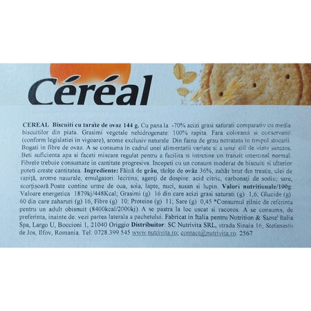 Biscuiti cu tarate de ovaz, 144 g, Cereal 602398