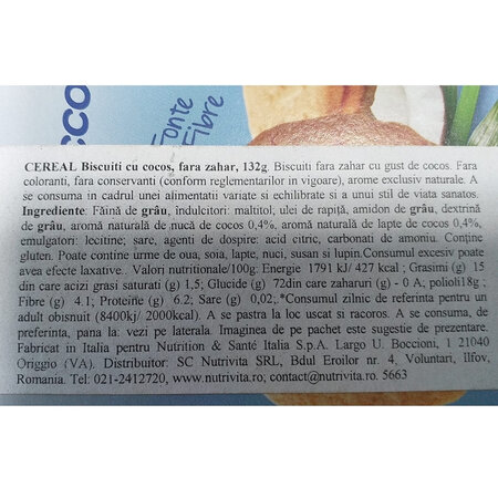 Biscuiti fara zahar cu aroma de cocos, 132 g, Cereal 602457