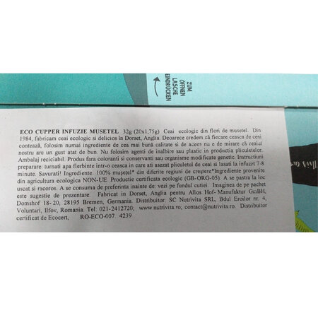 Infuzie eco din flori de musetel, 20 plicuri, Cupper 602601