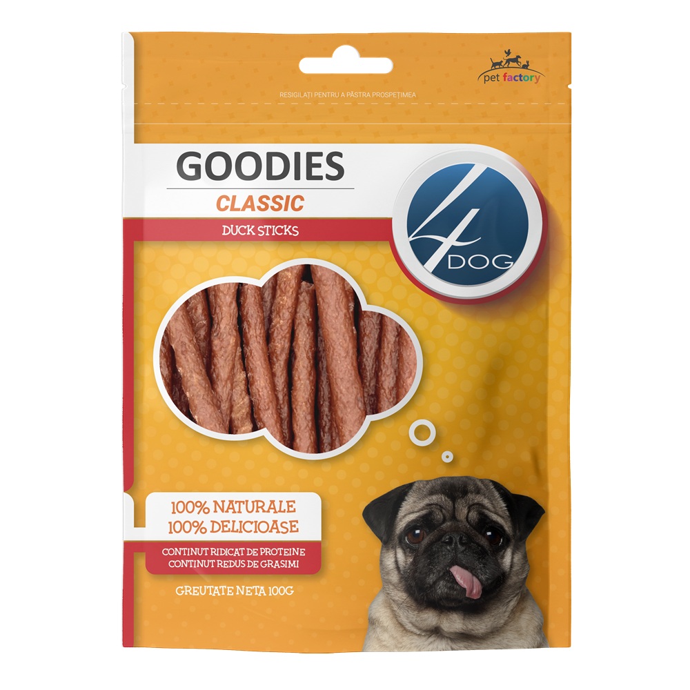 Recompense cu rata pentru caini 4Dog Classic Duck Sticks, 100 g, Goodies