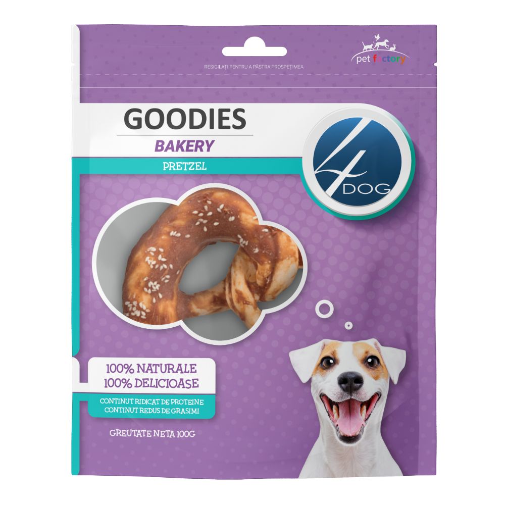 Recompense cu pui pentru caini 4Dog Bakery Pretzel, 100 g, Goodies