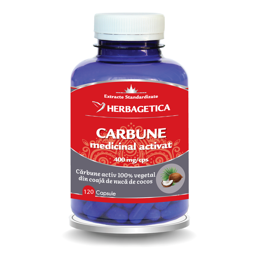 Carbune medicinal activat, 120 capsule, Herbagetica