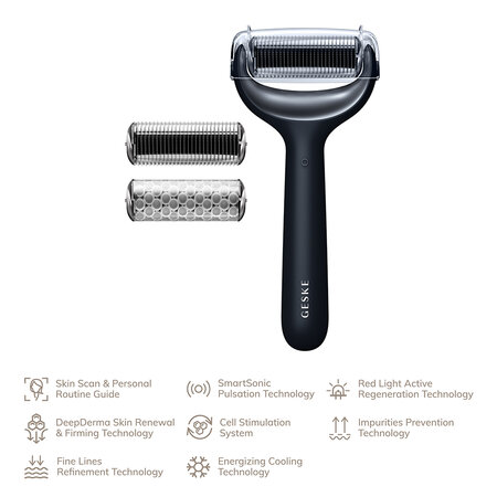 Roller pentru masaj facial si corporal 8 in 1 Black MicroNeedle, 1 bucata, Geske 603252