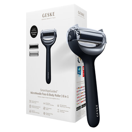 Roller pentru masaj facial si corporal 8 in 1 Black MicroNeedle, 1 bucata, Geske