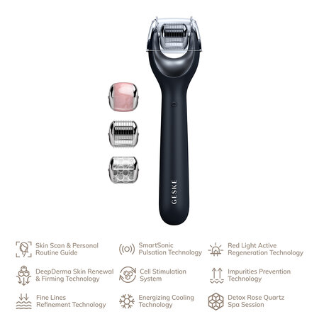 Roller pentru masaj facial 9 in 1 Black MicroNeedle, 1 bucata, Geske 603309