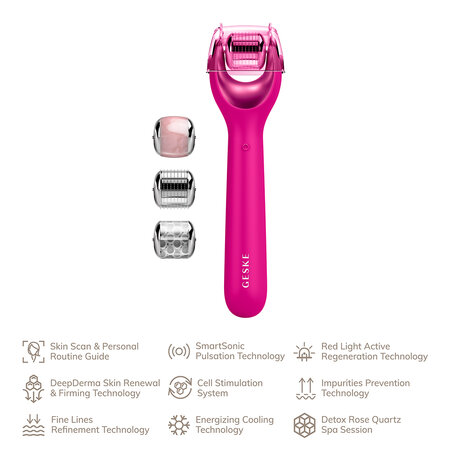 Roller pentru masaj facial 9 in 1 Magenta MicroNeedle, 1 bucata, Geske 603326