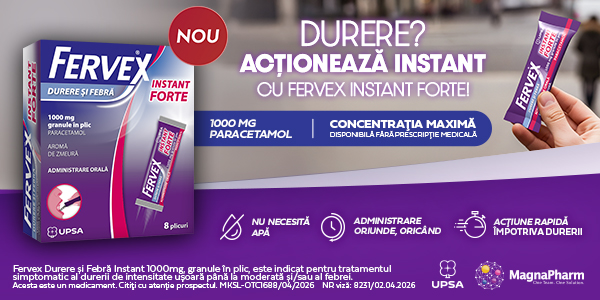 Fervex durere si febra instant forte, 1000 mg, 8 plicuri, Upsa