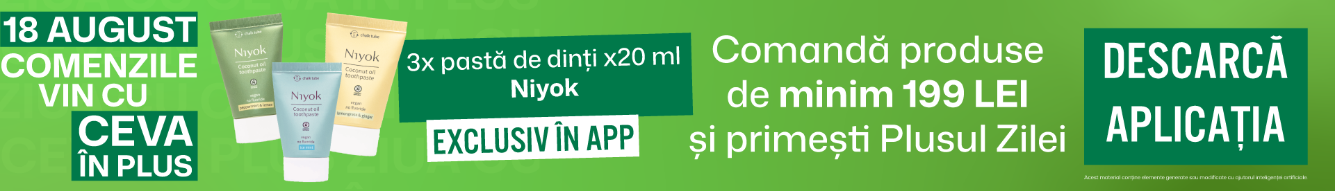 Comanda produse in valoare de minim 199 lei si primesti 3x Pasta de dinti, 20ml, Niyok