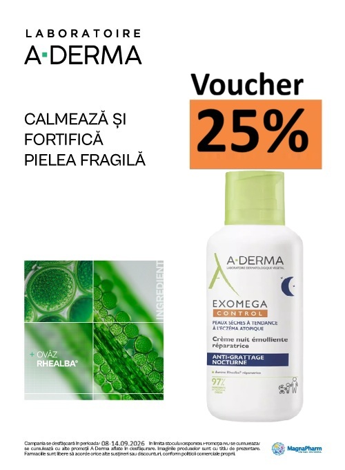 Aderma Exomega 25% Voucher in cos Saptamana Dermatitei Atopice