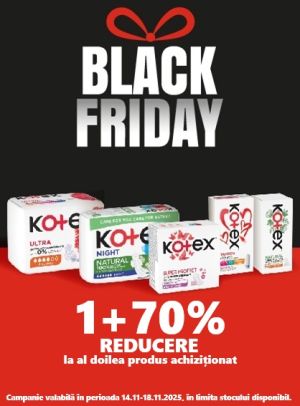 Kotex 1+70% Reducere la al 2-lea Black Friday 2025