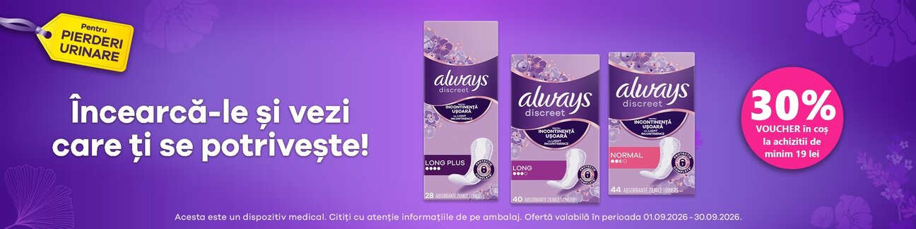 Always Discreet 30% Voucher in cos Septembrie