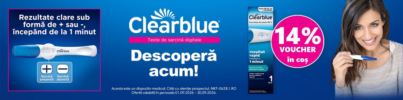 Clearblue 14% Voucher in cos Septembrie