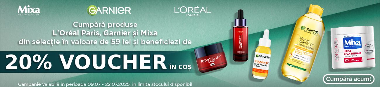 Garnier + L'Oreal + Mixa 20% Voucher in cos Iulie