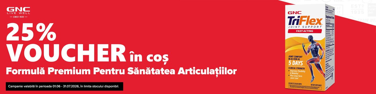 GNC 25% Voucher in cos Iunie-Iulie