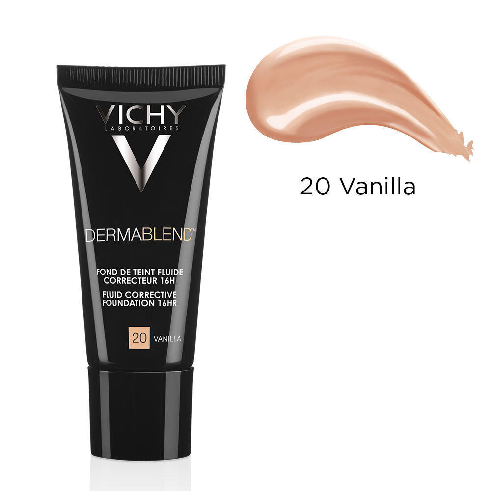 Fond de ten corector fluid rezistenta 16h ten normal sau uscat Nuanta 20 Vanilla Dermablend, 30 ml, Vichy