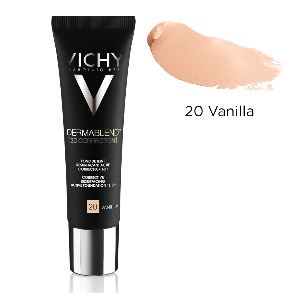 Fond de ten corector pentru ten gras cu tendinta acneica Nuanta 20 Vanilla Dermablend 3D Correction, 30 ml, Vichy