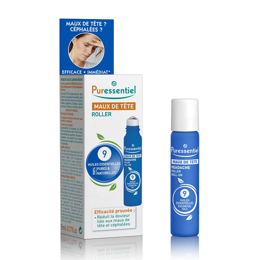 Roll-on pentru dureri de cap cu 9 uleiuri esentiale, 5 ml, Puressentiel