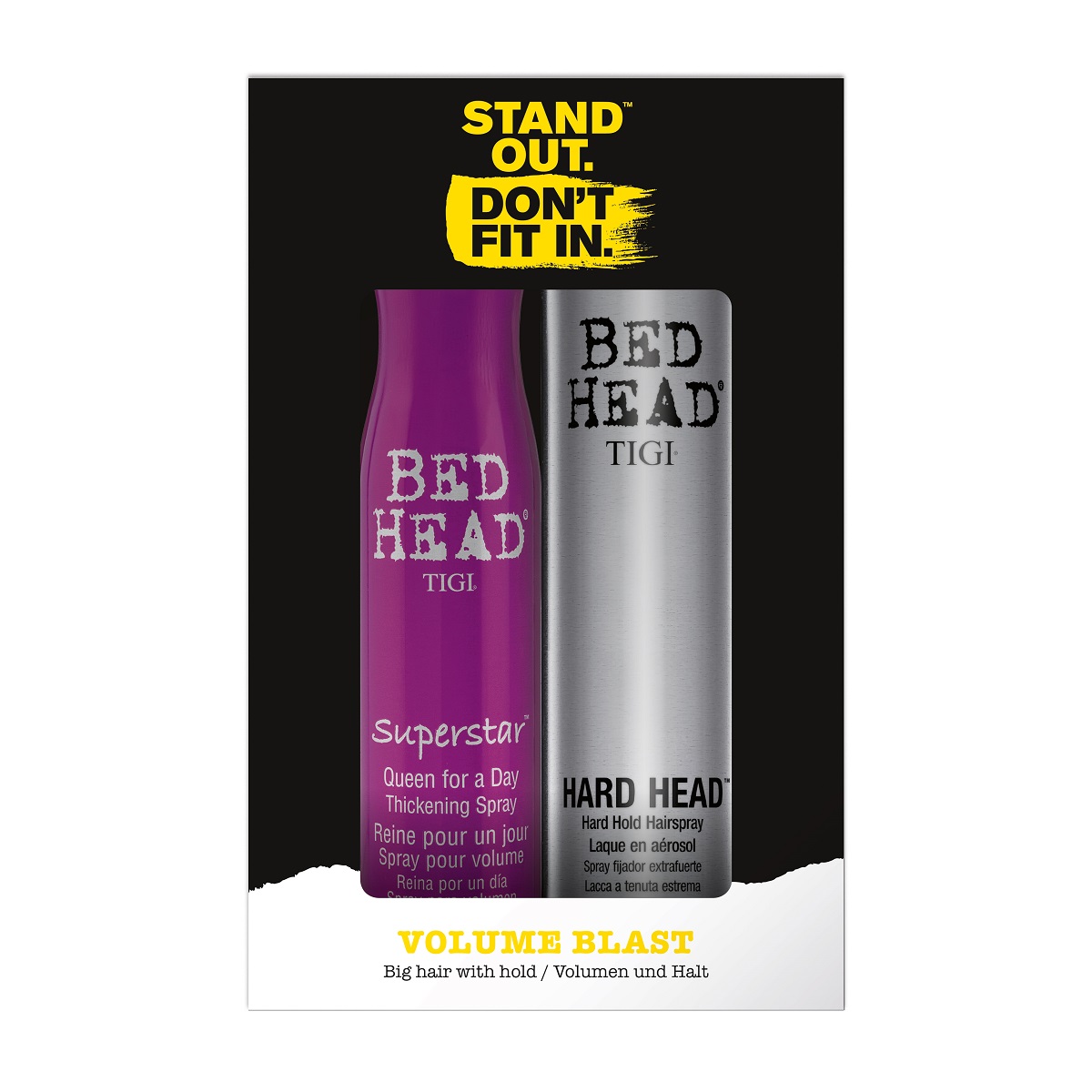 Pachet Tigi Bed Head Spray  Superstar Queen for a Day, 311 ml+ Fixativ Hard Head, 385 ml, Tigi