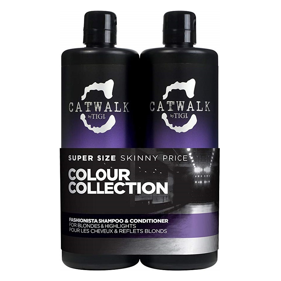 Pachet Color Collection Sampon pentru par blond Catwalk Fashionista, 750 ml + Balsam pentru par blond Catwalk Fashionista Violet, 750 ml, Tigi