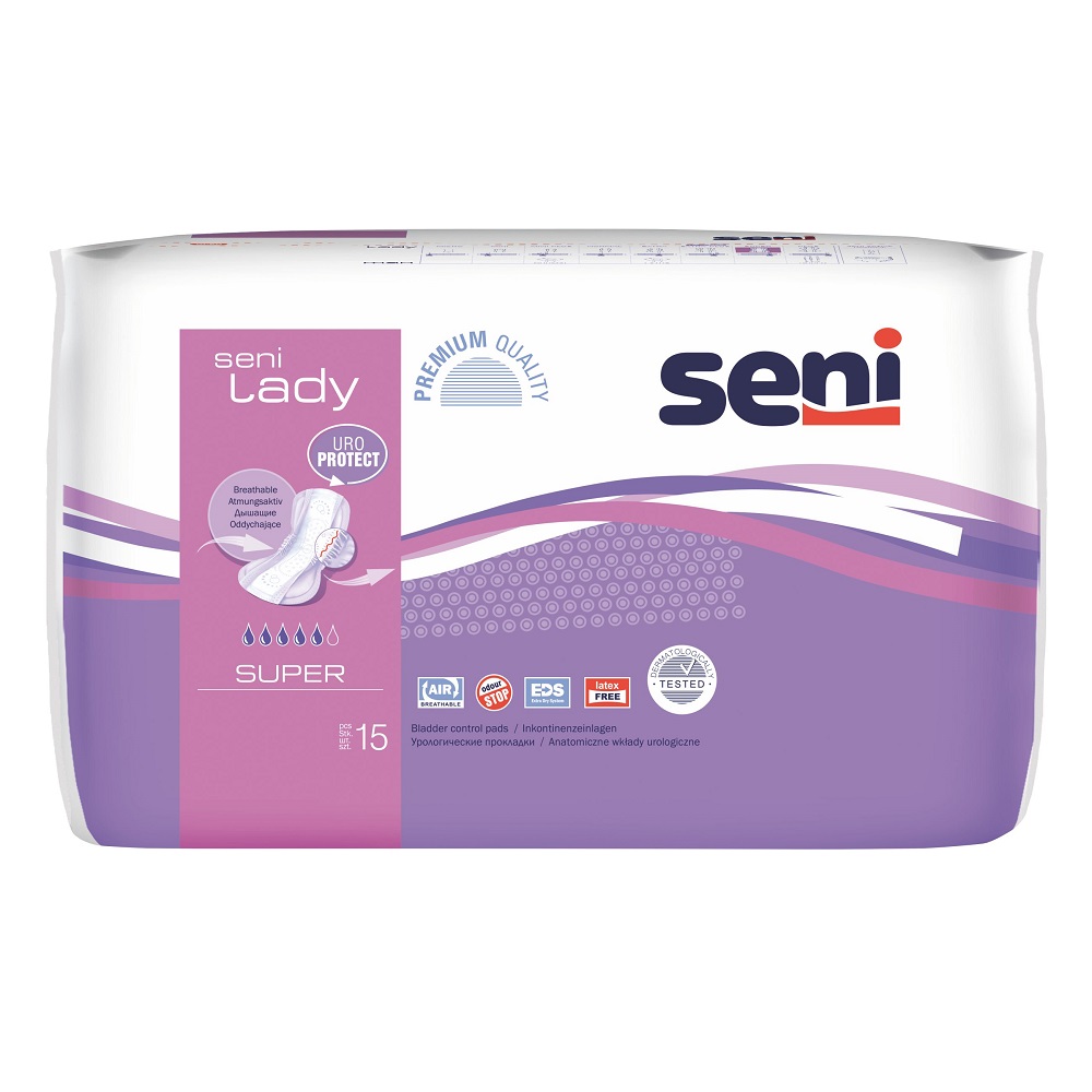 Absorbante urologice pentru femei Lady, Super, 15 bucati, Seni